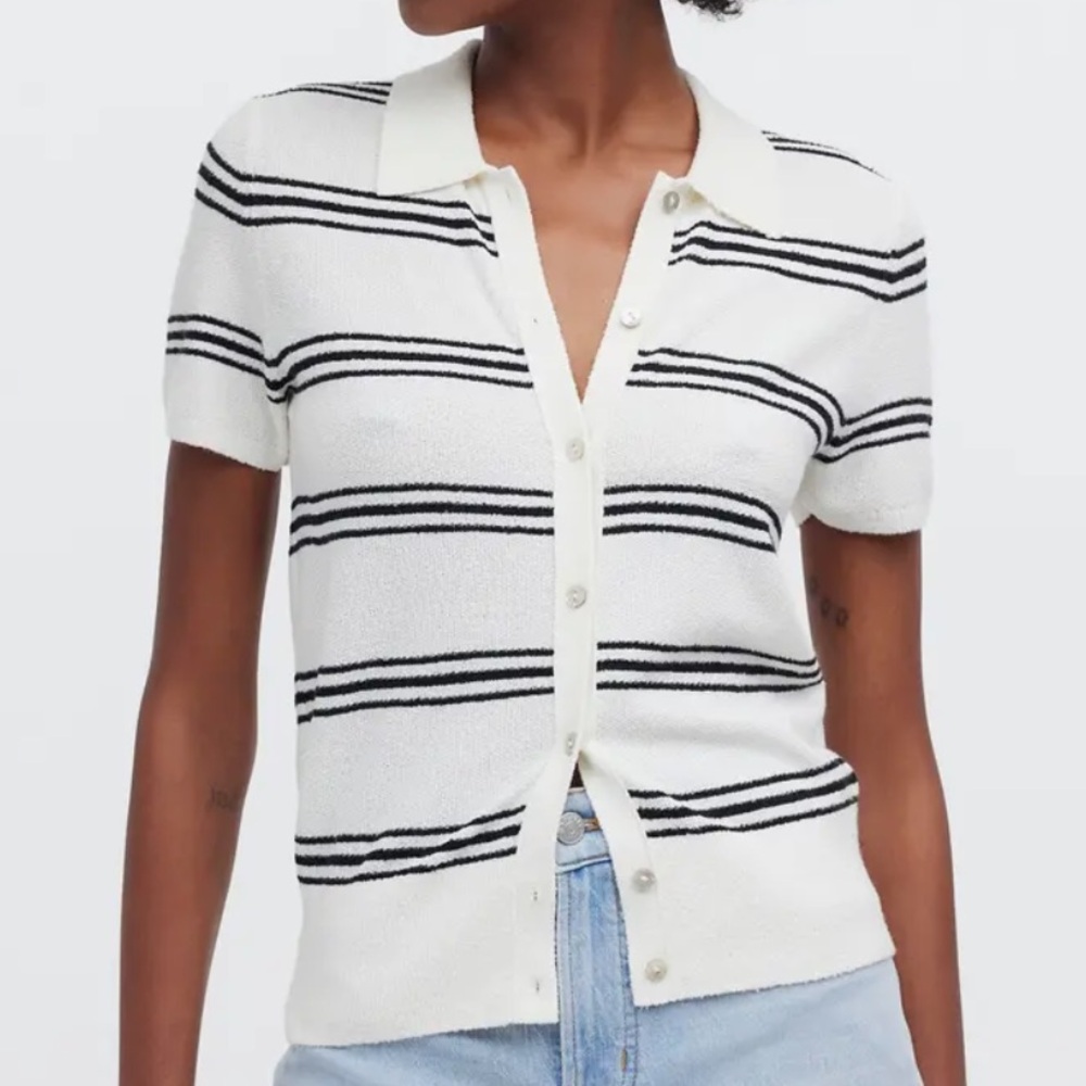 MADEWELL Stripe Knit Short Sleeve Button-Up 💗🖤💗🖤